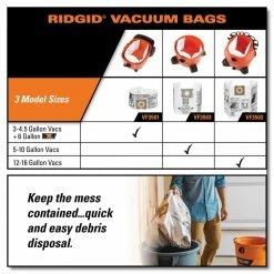 Discount ✔️ High-Efficiency Size A Dust Collection Bags for 12 to 16 Gallon RIDGID Wet/Dry Shop Vacuums (2-Pack) 🎁 -Appliance Parts Store ridgid shop vacuum attachments vf3502 1d 1000