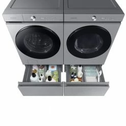 Best Sale 🥰 Samsung Bespoke 27 in. Laundry Pedestal in Silver Steel with Storage Drawer 😀 -Appliance Parts Store silver steel samsung washer and dryer pedestals we502nt 1d 1000