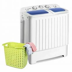 Best deal 🎁 Costway 14 in. 1.6 cu. ft. Portable Top Load Washing Machine Mini Compact Washer Dryer in White 🎁 -Appliance Parts Store white costway portable washing machines ep24267 1d 1000