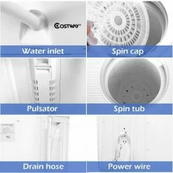Best deal 🎁 Costway 14 in. 1.6 cu. ft. Portable Top Load Washing Machine Mini Compact Washer Dryer in White 🎁 -Appliance Parts Store white costway portable washing machines ep24267 1f 1000
