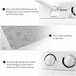 Best deal 🎁 Costway 14 in. 1.6 cu. ft. Portable Top Load Washing Machine Mini Compact Washer Dryer in White 🎁 -Appliance Parts Store white costway portable washing machines ep24267 44 1000