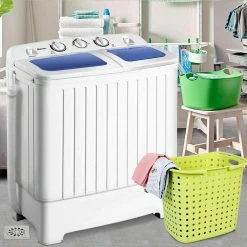 Best deal 🎁 Costway 14 in. 1.6 cu. ft. Portable Top Load Washing Machine Mini Compact Washer Dryer in White 🎁 -Appliance Parts Store white costway portable washing machines ep24267 4f 1000