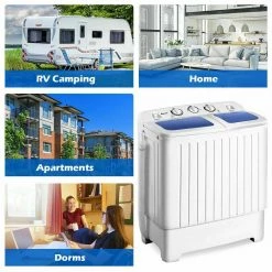 Best deal 🎁 Costway 14 in. 1.6 cu. ft. Portable Top Load Washing Machine Mini Compact Washer Dryer in White 🎁 -Appliance Parts Store white costway portable washing machines ep24267 c3 1000